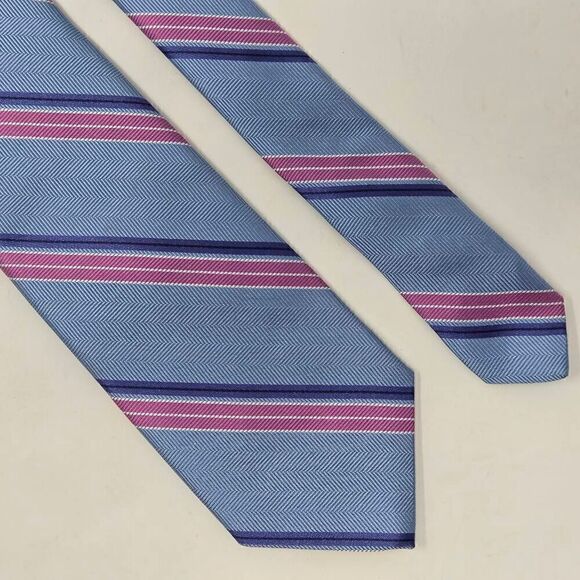BROOKS BROTHERS MAKERS SILK TIE BLUE PINK HERRINGBONE STRIPE 3.25" X 58" - Picture 1 of 2